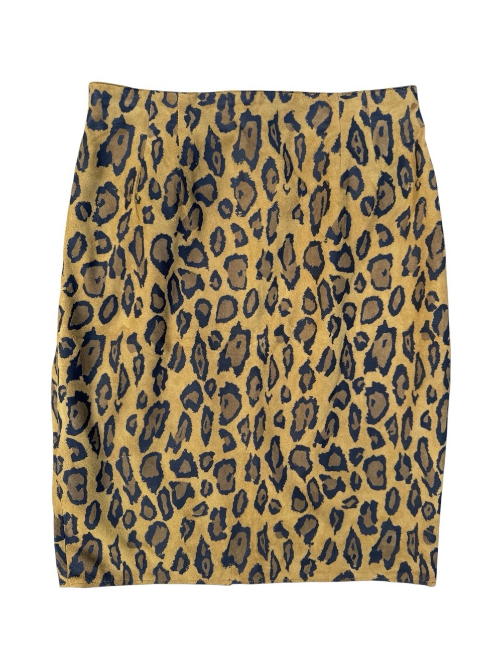 90s Vakko 100% Suede Leopard Print Midi Pencil Skirt - 12